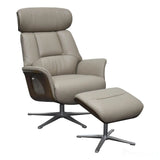 Stratford Swivel Recliner Chair in Genuine Leather, Pebble Morris Living