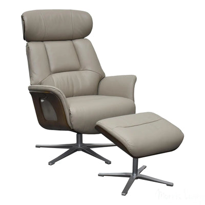 Stratford Swivel Recliner Chair in Genuine Leather, Pebble Morris Living