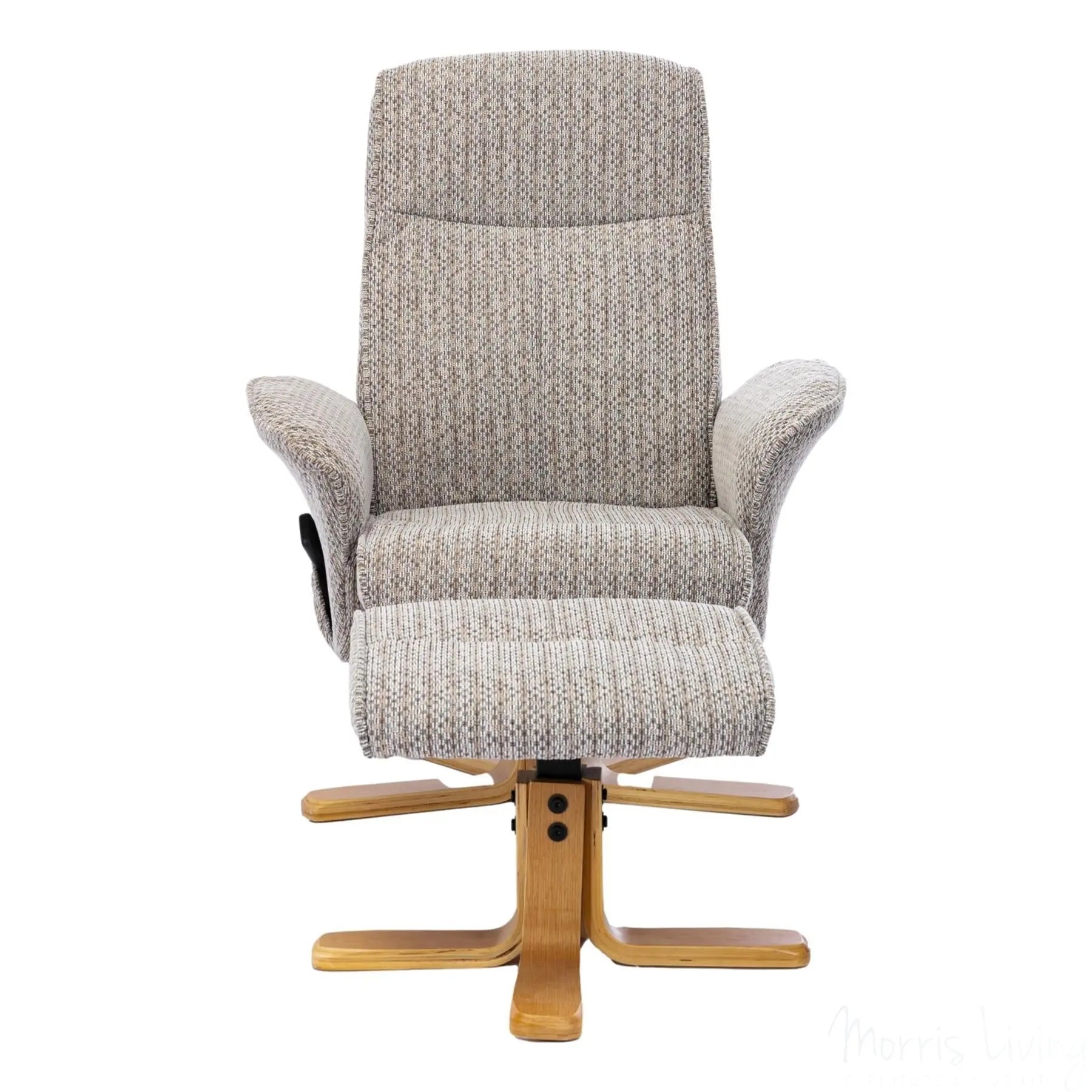The Alexandria Swivel Recliner Chair & Footstool - Heat & Massage - Wheat Fabric Morris Living