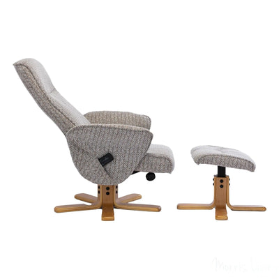 The Alexandria Swivel Recliner Chair & Footstool - Heat & Massage - Wheat Fabric - Refurbished Morris Living