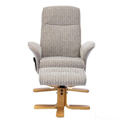 The Alexandria Swivel Recliner Chair & Footstool - Heat & Massage - Wheat Fabric - Refurbished Morris Living