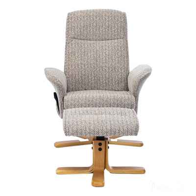 The Alexandria Swivel Recliner Chair & Footstool - Heat & Massage - Wheat Fabric - Refurbished Morris Living