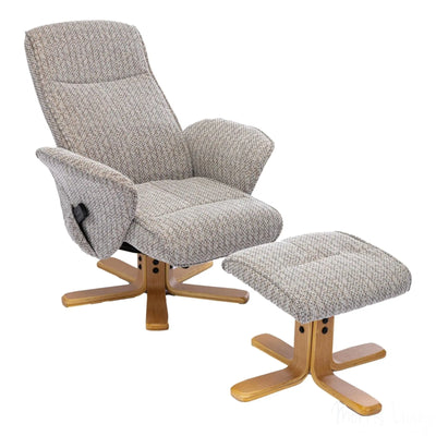 The Alexandria Swivel Recliner Chair & Footstool - Heat & Massage - Wheat Fabric - Refurbished Morris Living