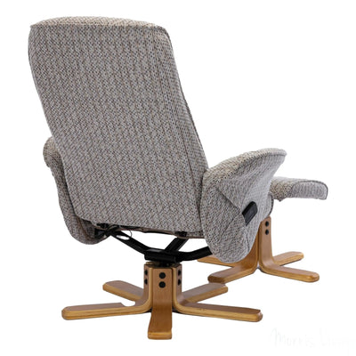 The Alexandria Swivel Recliner Chair & Footstool - Heat & Massage - Wheat Fabric - Refurbished Morris Living