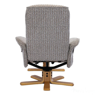 The Alexandria Swivel Recliner Chair & Footstool - Heat & Massage - Wheat Fabric - Refurbished Morris Living