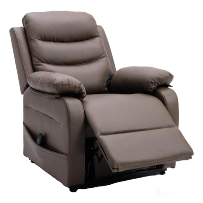 The Bamford - Single Motor Riser Recliner Chair in Truffle Plush Faux Leather Morris Living