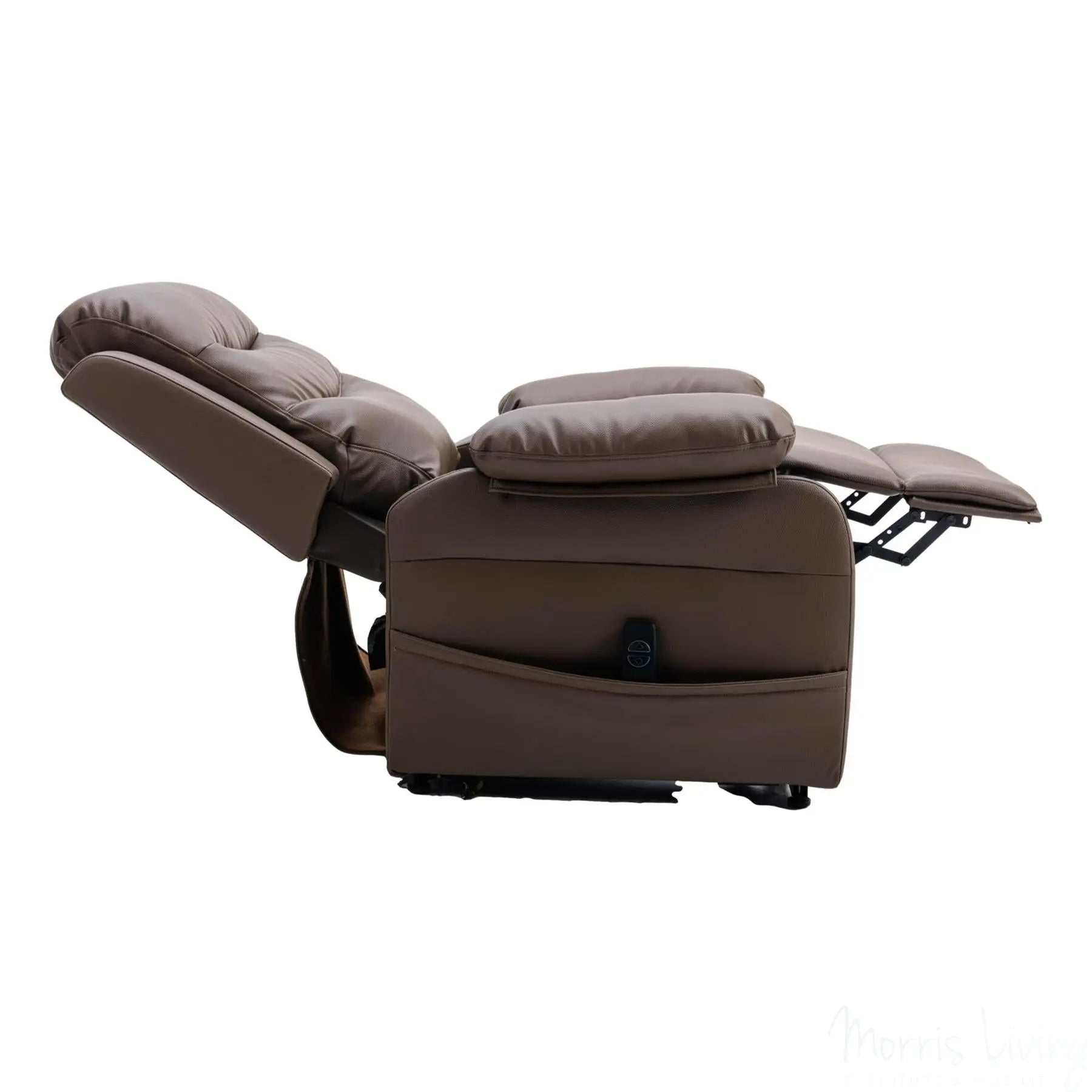 The Bamford - Single Motor Riser Recliner Chair in Truffle Plush Faux Leather Morris Living