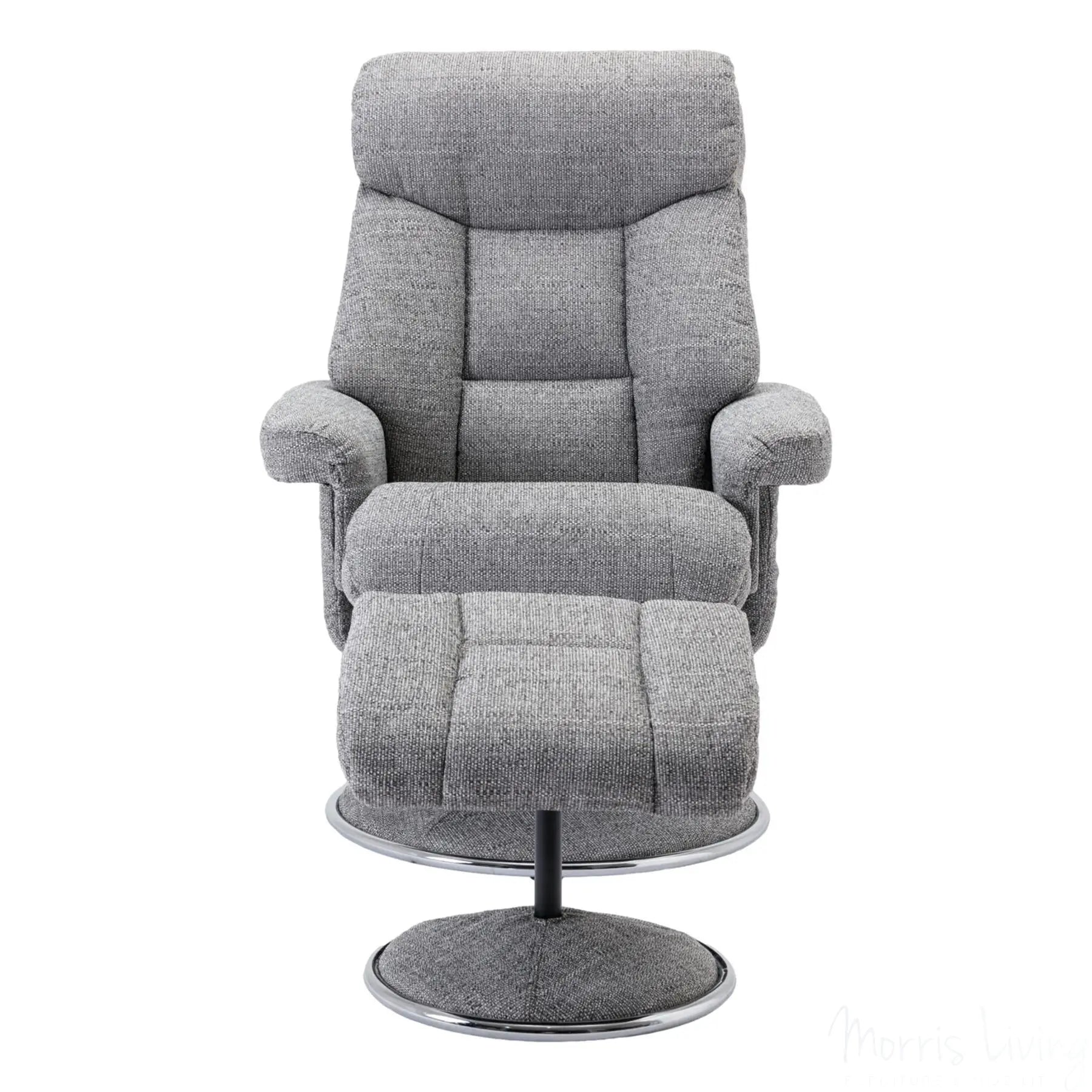 The Biarritz - Swivel Recliner Chair & Footstool in Lisbon Rock Fabric - Refurbished Morris Living