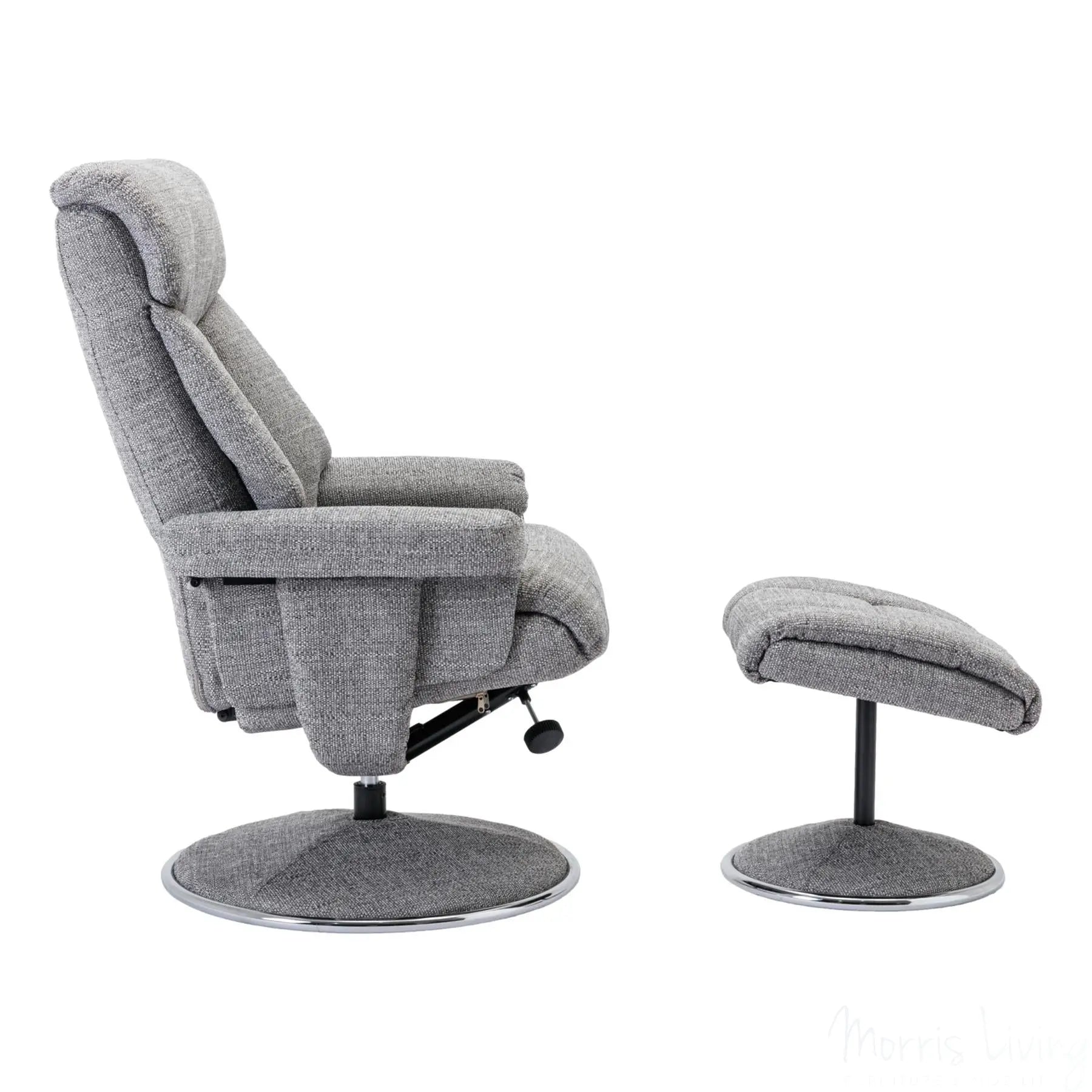 The Biarritz - Swivel Recliner Chair & Footstool in Lisbon Rock Fabric - Refurbished Morris Living