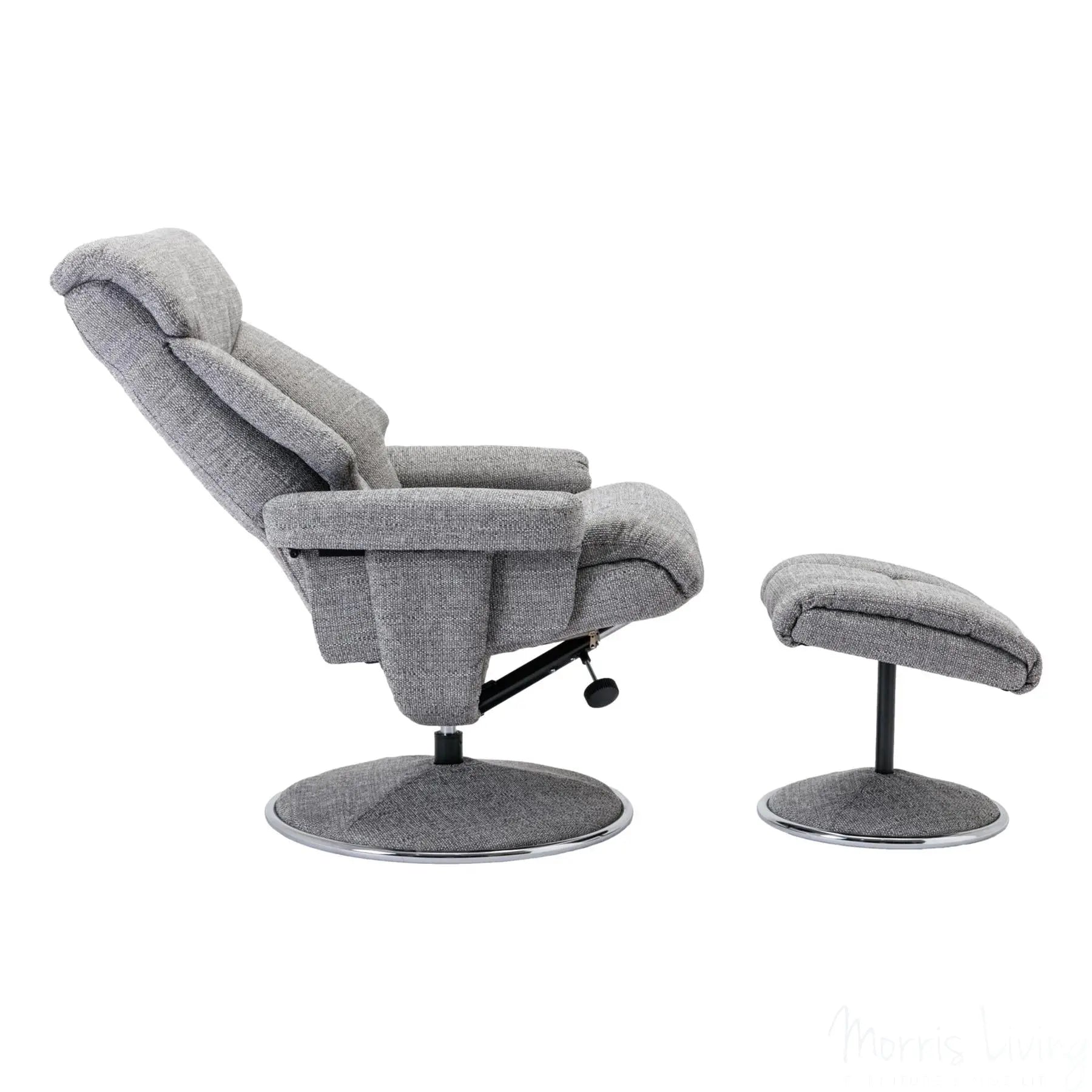 The Biarritz - Swivel Recliner Chair & Footstool in Lisbon Rock Fabric - Refurbished Morris Living