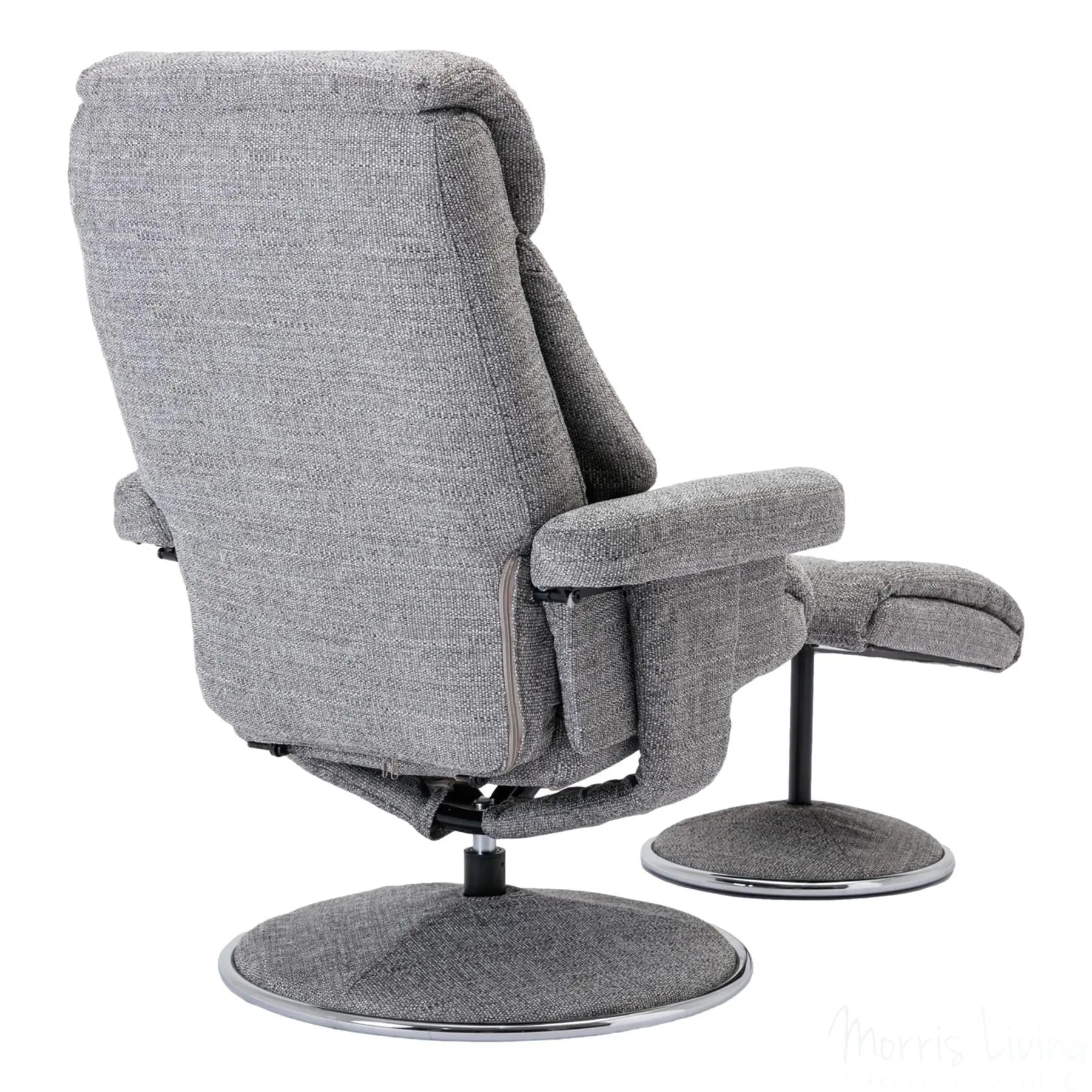 The Biarritz - Swivel Recliner Chair & Footstool in Lisbon Rock Fabric - Refurbished Morris Living