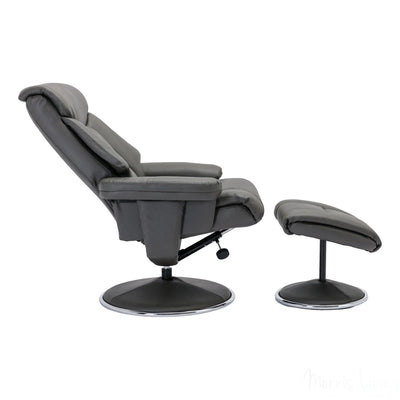 The Biarritz - Swivel Recliner Chair & Matching Footstool in Cinder Plush Faux Leather Morris Living