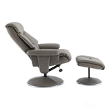 The Biarritz - Swivel Recliner Chair & Matching Footstool in Grey Plush Faux Leather Morris Living