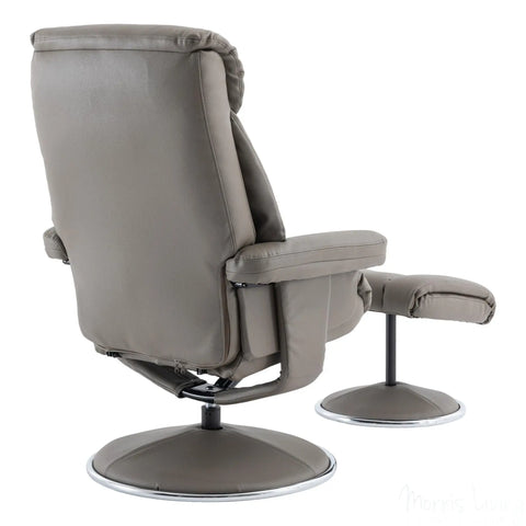 The Biarritz - Swivel Recliner Chair & Matching Footstool in Grey Plush Faux Leather Morris Living - image 9