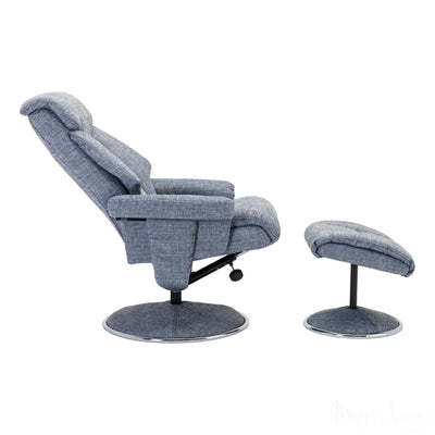The Biarritz - Swivel Recliner Chair & Matching Footstool in Lisbon Marine Fabric Morris Living