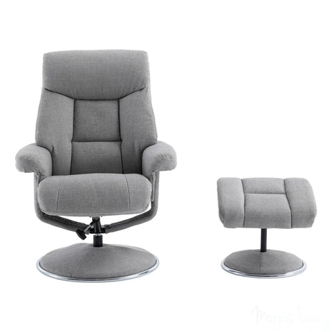 The Biarritz - Swivel Recliner Chair & Matching Footstool in Lisbon Silver Fabric Morris Living - image 2
