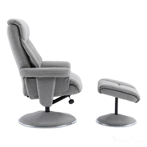 The Biarritz - Swivel Recliner Chair & Matching Footstool in Lisbon Silver Fabric Morris Living - image 6