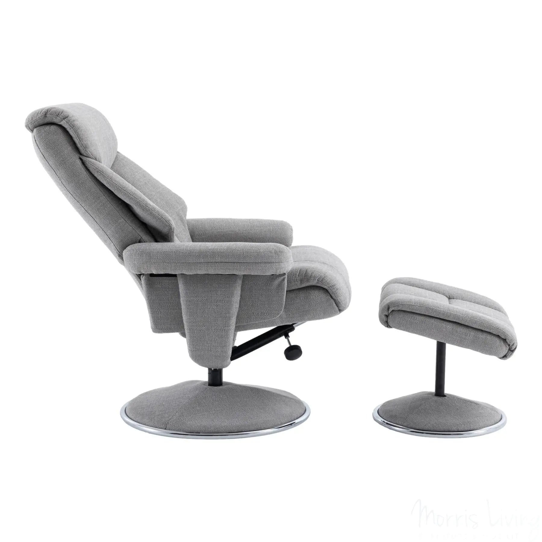 The Biarritz - Swivel Recliner Chair & Matching Footstool in Lisbon Silver Fabric Morris Living
