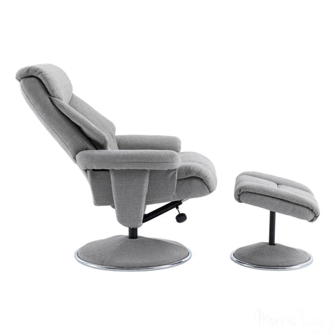 The Biarritz - Swivel Recliner Chair & Matching Footstool in Lisbon Silver Fabric Morris Living - image 7
