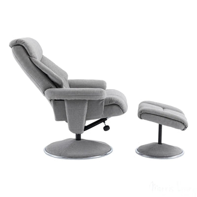 The Biarritz - Swivel Recliner Chair & Matching Footstool in Lisbon Silver Fabric Morris Living