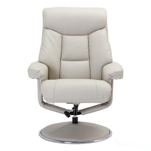The Biarritz - Swivel Recliner Chair & Matching Footstool in Mushroom Plush Faux Leather Morris Living - image 3