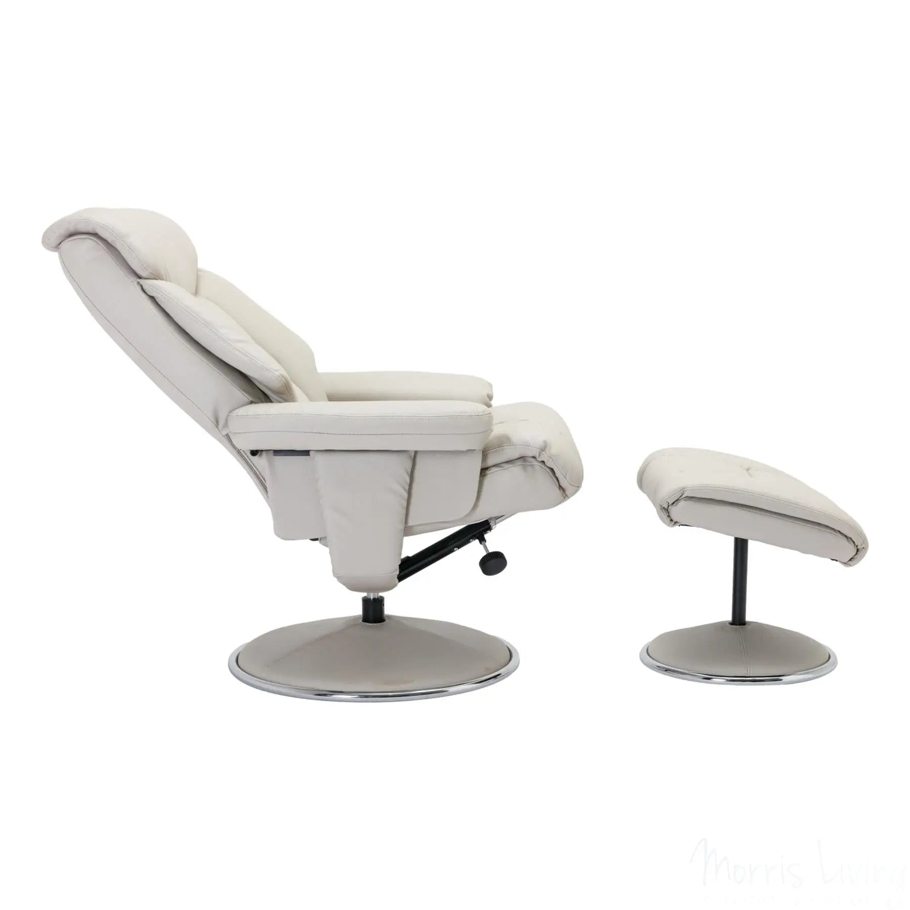 The Biarritz - Swivel Recliner Chair & Matching Footstool in Mushroom Plush Faux Leather Morris Living