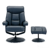 The Biarritz - Swivel Recliner Chair & Matching Footstool in Navy Plush Faux Leather Morris Living - thumbnail 2