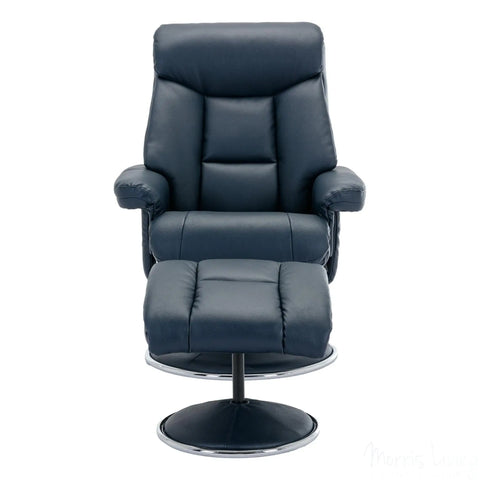 The Biarritz - Swivel Recliner Chair & Matching Footstool in Navy Plush Faux Leather Morris Living - image 3