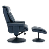 The Biarritz - Swivel Recliner Chair & Matching Footstool in Navy Plush Faux Leather Morris Living