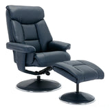 The Biarritz - Swivel Recliner Chair & Matching Footstool in Navy Plush Faux Leather Morris Living