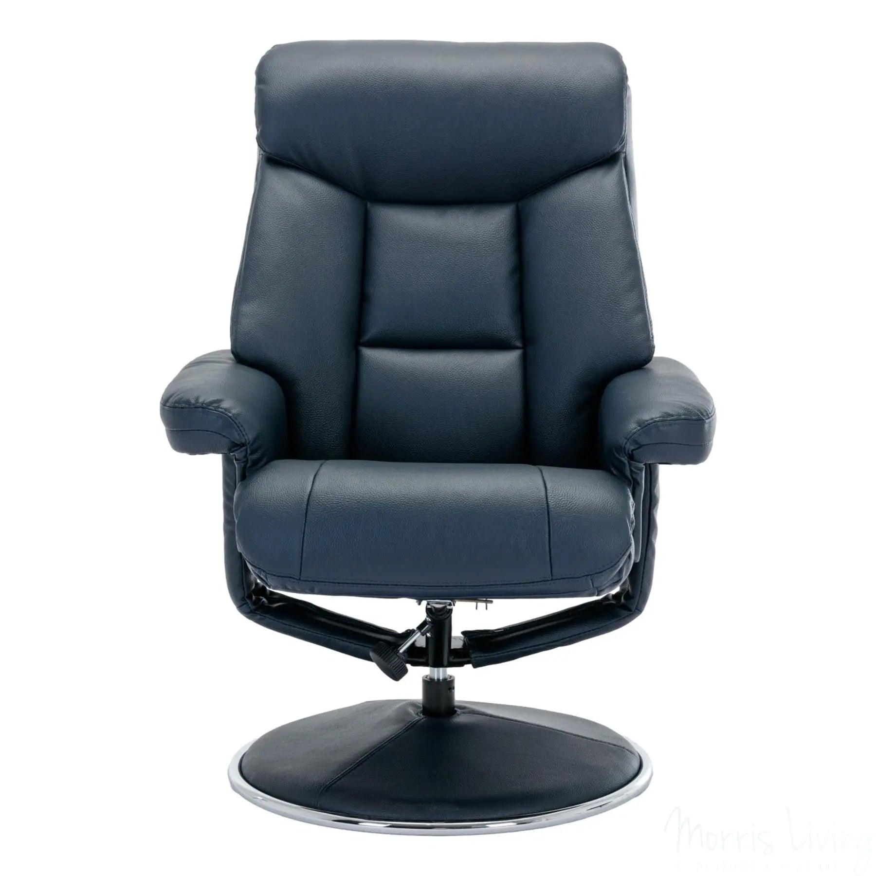 The Biarritz - Swivel Recliner Chair & Matching Footstool in Navy Plush Faux Leather Morris Living