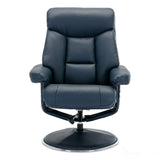The Biarritz - Swivel Recliner Chair & Matching Footstool in Navy Plush Faux Leather Morris Living