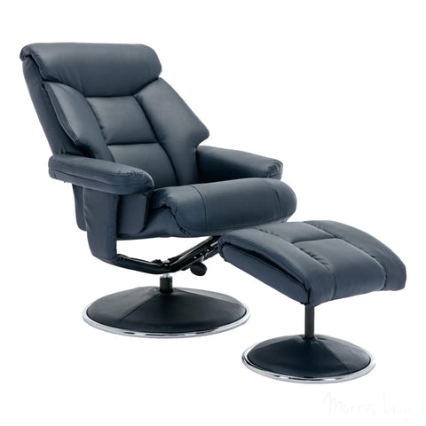 The Biarritz - Swivel Recliner Chair & Matching Footstool in Navy Plush Faux Leather Morris Living - image 8