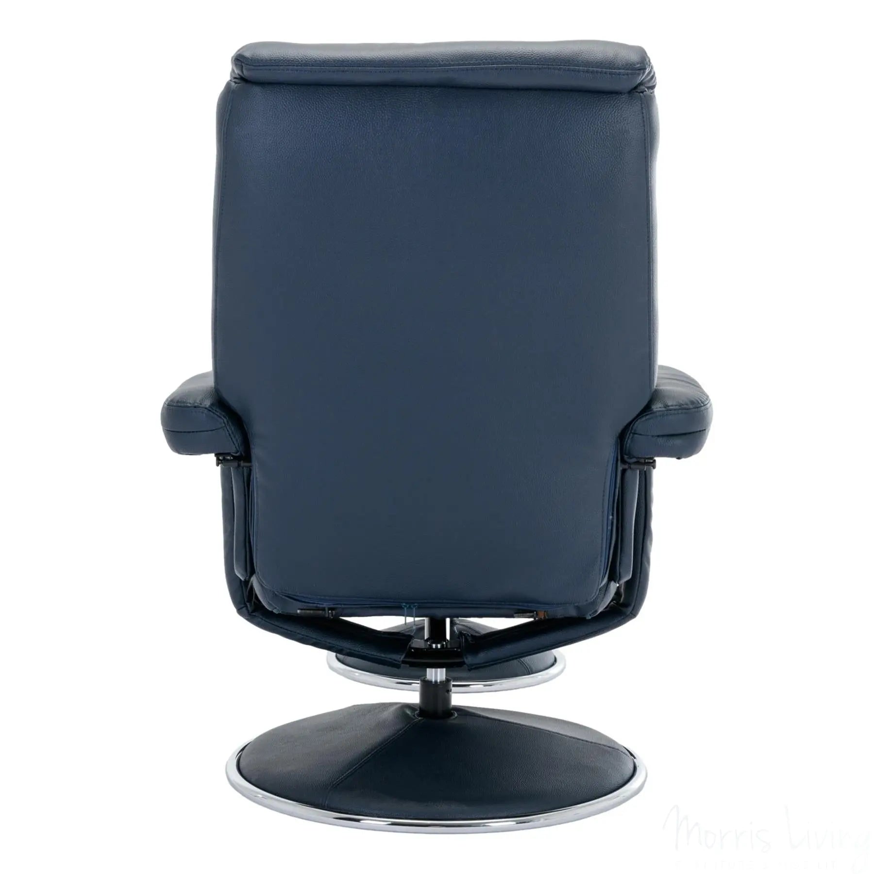 The Biarritz - Swivel Recliner Chair & Matching Footstool in Navy Plush Faux Leather Morris Living