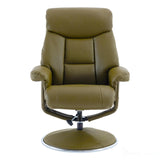 The Biarritz - Swivel Recliner Chair & Matching Footstool in Olive Green Plush Faux Leather Morris Living