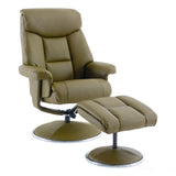 The Biarritz - Swivel Recliner Chair & Matching Footstool in Olive Green Plush Faux Leather Morris Living - thumbnail 1