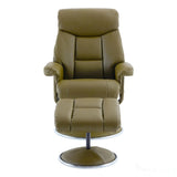 The Biarritz - Swivel Recliner Chair & Matching Footstool in Olive Green Plush Faux Leather Morris Living - thumbnail 5