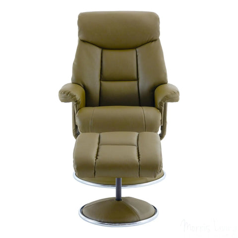 The Biarritz - Swivel Recliner Chair & Matching Footstool in Olive Green Plush Faux Leather Morris Living - image 5