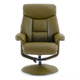 The Biarritz - Swivel Recliner Chair & Matching Footstool in Olive Green Plush Faux Leather Morris Living - thumbnail 6
