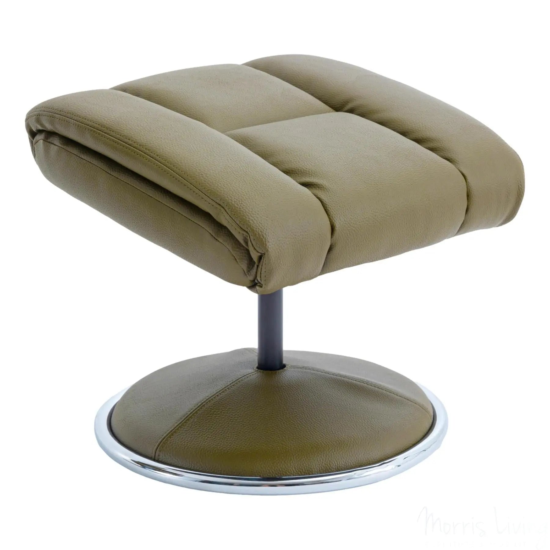 The Biarritz - Swivel Recliner Chair & Matching Footstool in Olive Green Plush Faux Leather Morris Living
