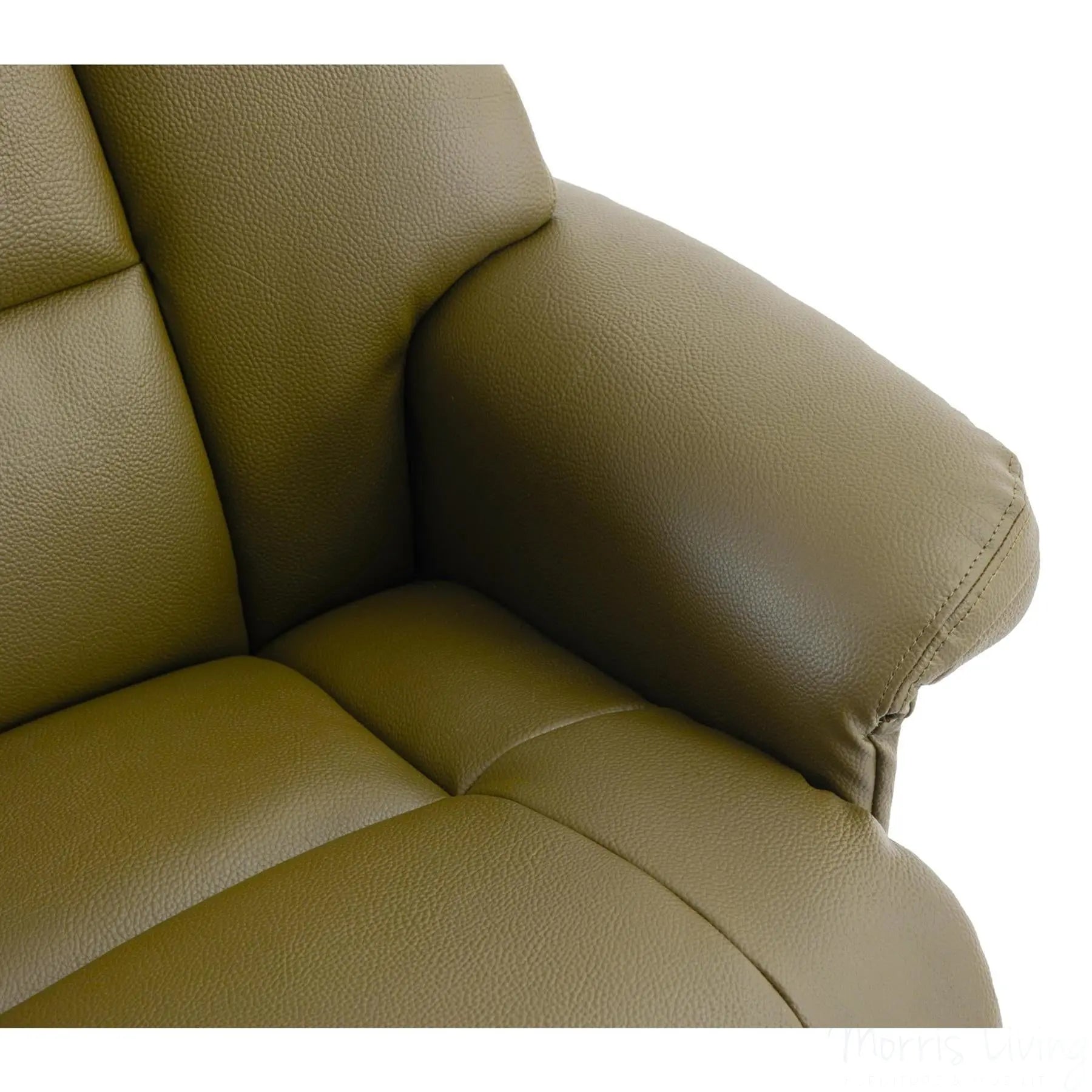 The Biarritz - Swivel Recliner Chair & Matching Footstool in Olive Green Plush Faux Leather Morris Living