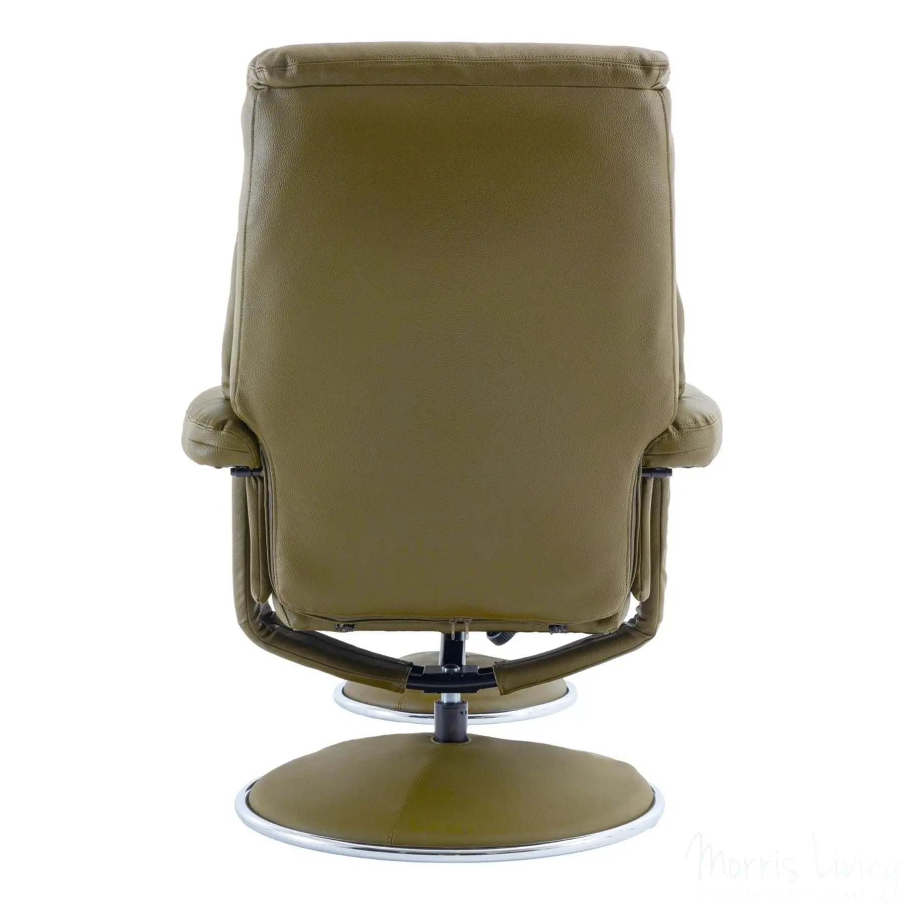 The Biarritz - Swivel Recliner Chair & Matching Footstool in Olive Green Plush Faux Leather Morris Living