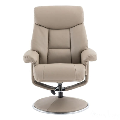 The Biarritz - Swivel Recliner Chair & Matching Footstool in Pebble Plush Faux Leather Morris Living