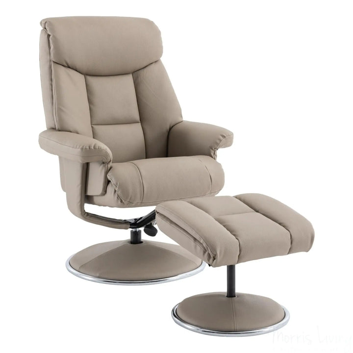 The Biarritz - Swivel Recliner Chair & Matching Footstool in Pebble Plush Faux Leather Morris Living - image 1