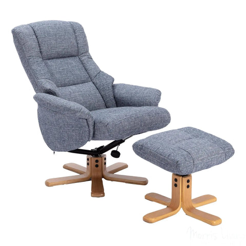 The Cairo - Lisbon Marine Blue Fabric - Swivel Recliner Chair & Matching Footstool Morris Living - image 3