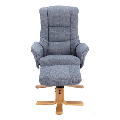The Cairo - Lisbon Marine Blue Fabric - Swivel Recliner Chair & Matching Footstool Morris Living