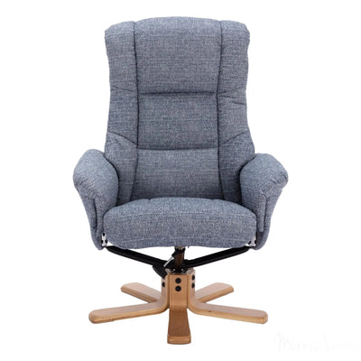 The Cairo - Lisbon Marine Blue Fabric - Swivel Recliner Chair & Matching Footstool Morris Living