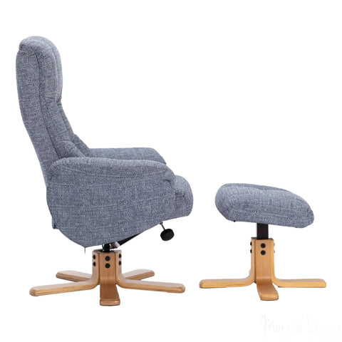 The Cairo - Lisbon Marine Blue Fabric - Swivel Recliner Chair & Matching Footstool Morris Living - image 7