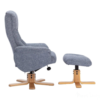The Cairo - Lisbon Marine Blue Fabric - Swivel Recliner Chair & Matching Footstool Morris Living