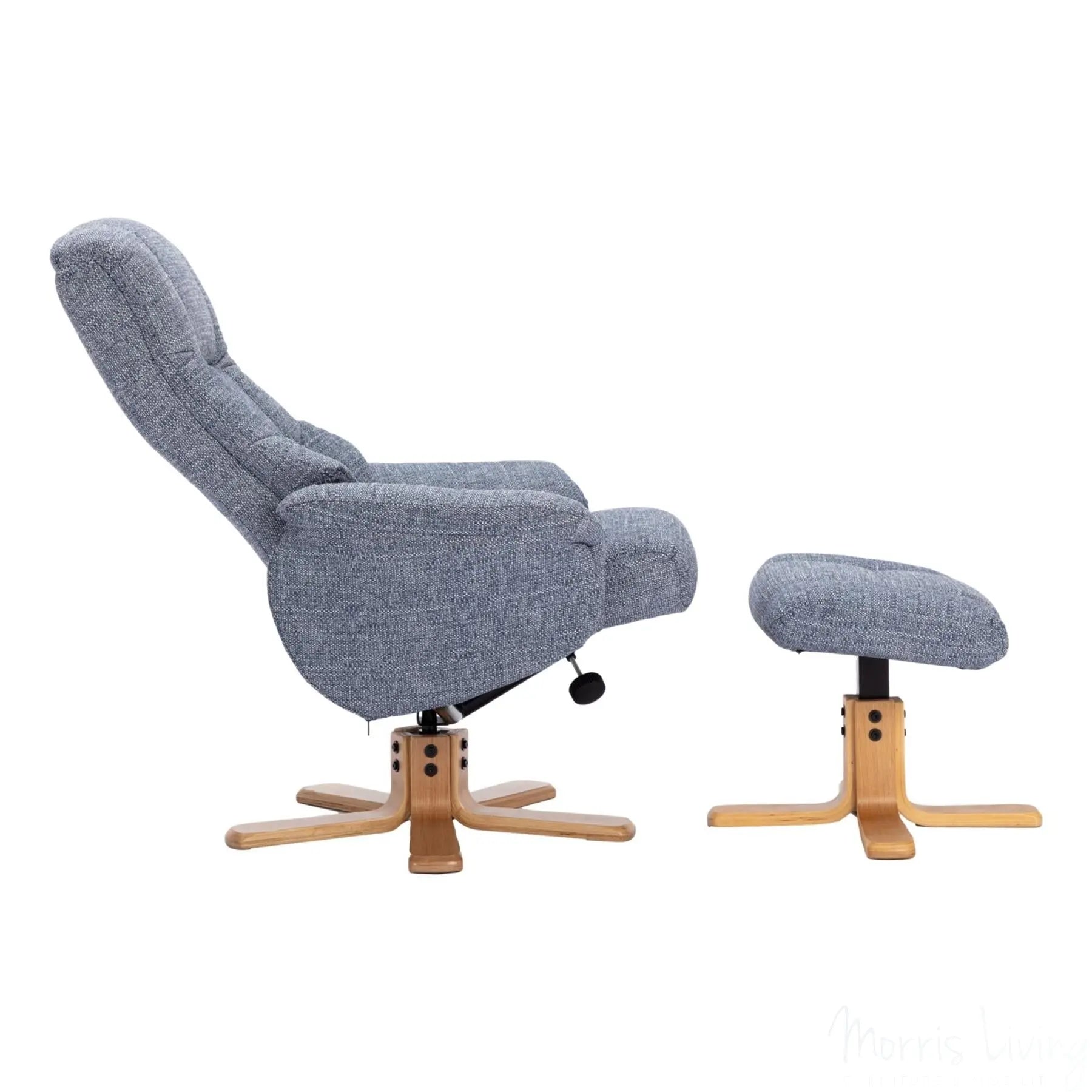 The Cairo - Lisbon Marine Blue Fabric - Swivel Recliner Chair & Matching Footstool Morris Living
